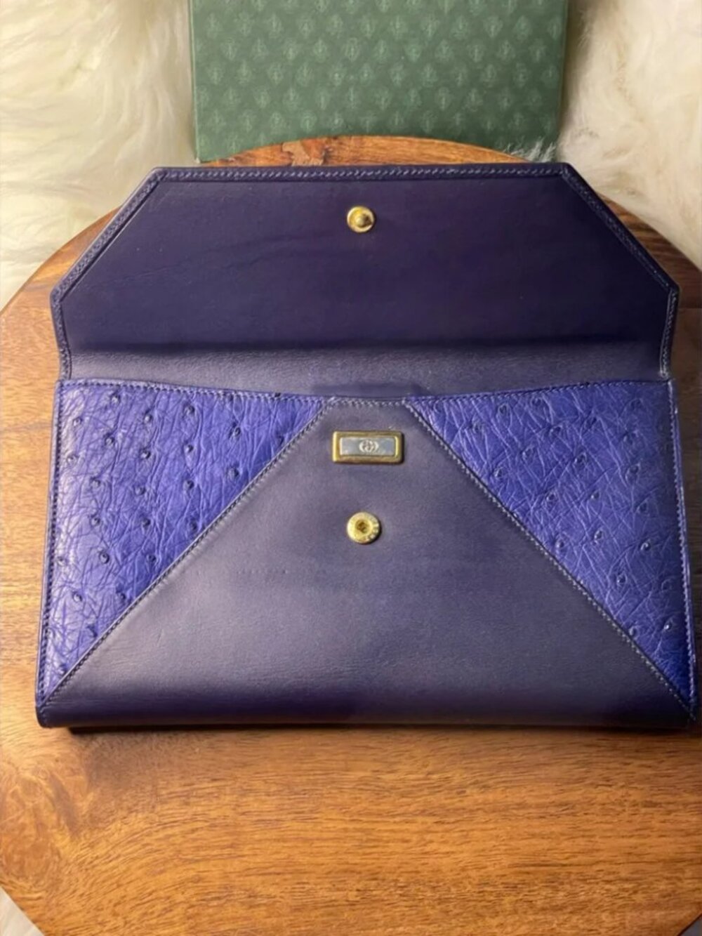 🦄🦄 GUCCI Navy Blue & Royal Ostrich Leather Wallet w/Box 🦄🦄 Pristine Conditio - Picture 6 of 11